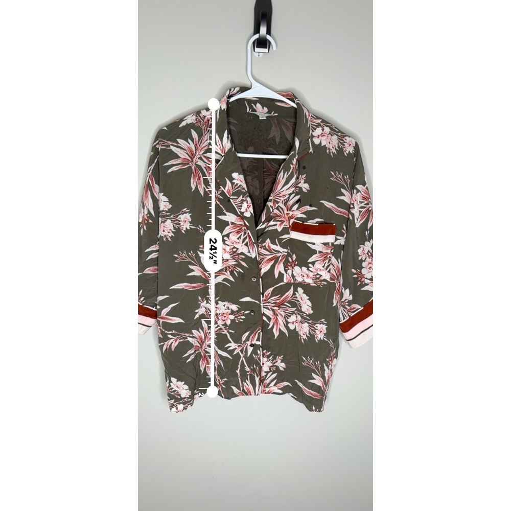 Joie Floral Button Front‎ Blouse Olive Green Pink Quiet Luxury - Picture 5 of 10